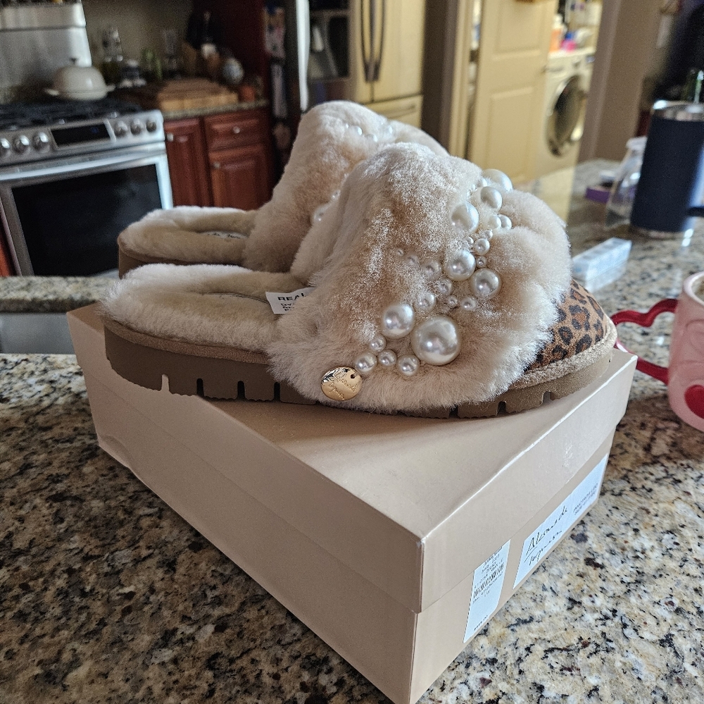 Alameda Turquesa Women Pinctada Pearly Leopard Slipper Shoes Size 41